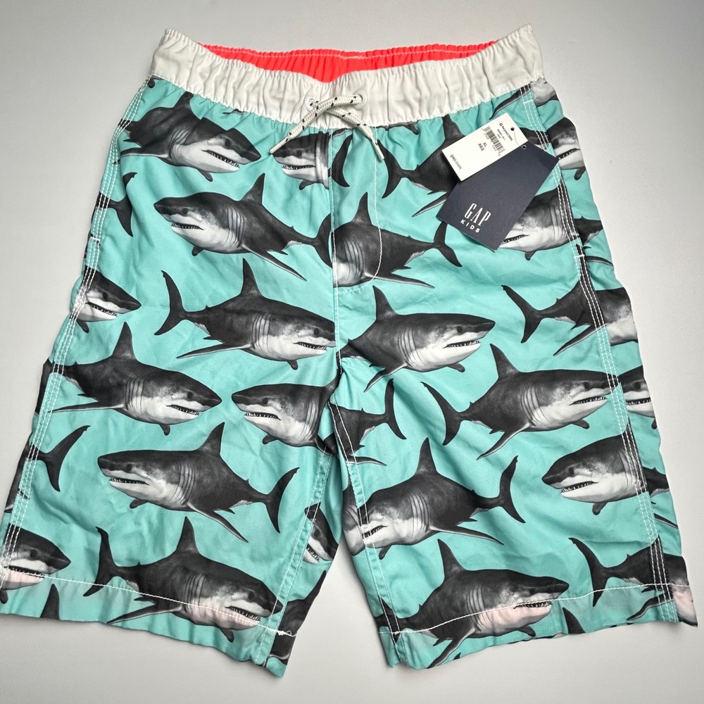 GAP Kids XL Shark Print Swim Trunks Swimsuit Shorts Beach Pool‎ NWT